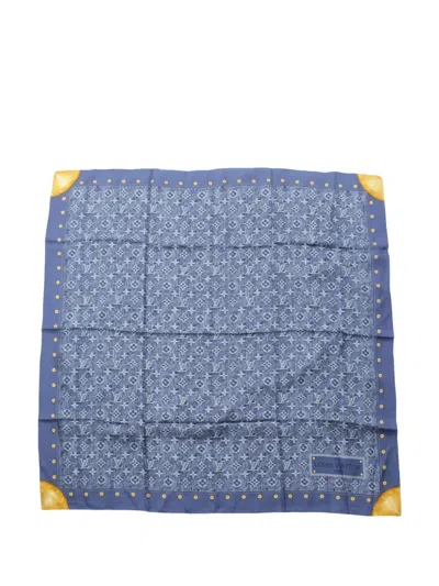 Pre-owned Louis Vuitton 2020-2026 Monogram Denim Silk Scarf Scarves In Blue
