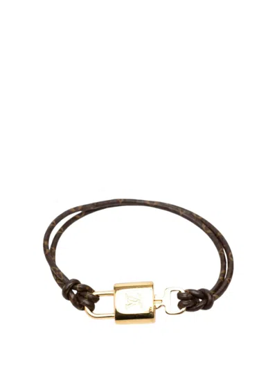Pre-owned Louis Vuitton 2020-2026 Monogram Lv Padlock Bracelet 17 Costume Bracelet In Brown