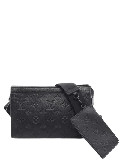 Pre-owned Louis Vuitton 2020-2026 Monogram Shadow Gaston Wearable Wallet Crossbody Bag In Black