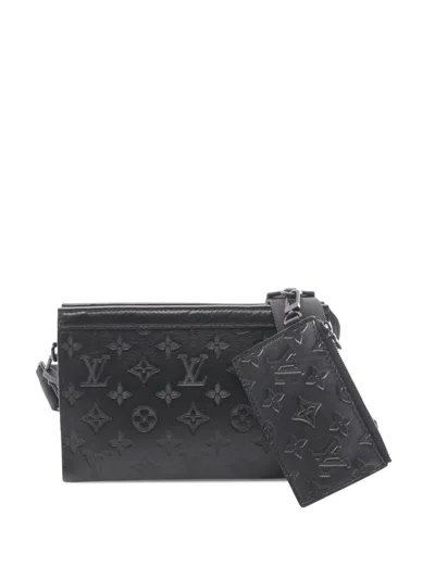 Pre-owned Louis Vuitton 2020-2026 Monogram Shadow Gaston Wearable Wallet Crossbody Bag In Black