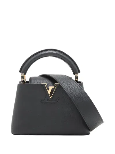 Pre-owned Louis Vuitton 2020-2026 Taurillon Mini Capucines Satchel In Black