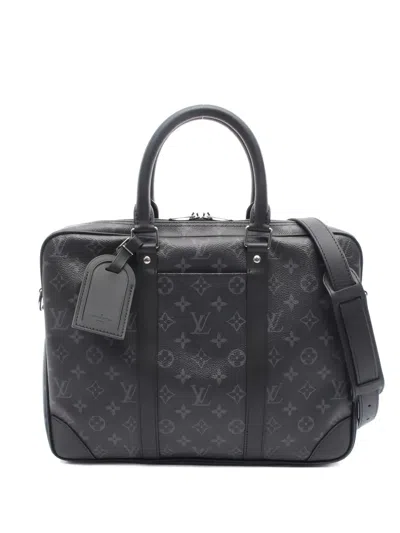 Pre-owned Louis Vuitton 2020s Eclipse Voyage Monogram Briefcase In Black