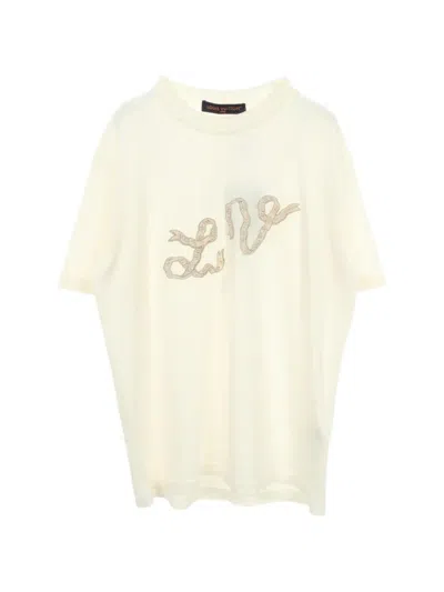 Pre-owned Louis Vuitton 2020s Lv Logo Embroidered T-shirt In White