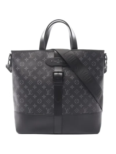 Pre-owned Louis Vuitton 2020s Monogram Eclipse Saumur Tote Bag In Black