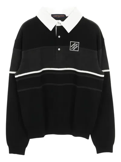 Pre-owned Louis Vuitton 2020s Monogram-jacquard Long-sleeve Polo Shirt In Black