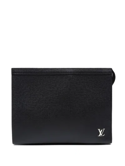 Pre-owned Louis Vuitton 2020s Pochette Taiga-leather Pouch In Black