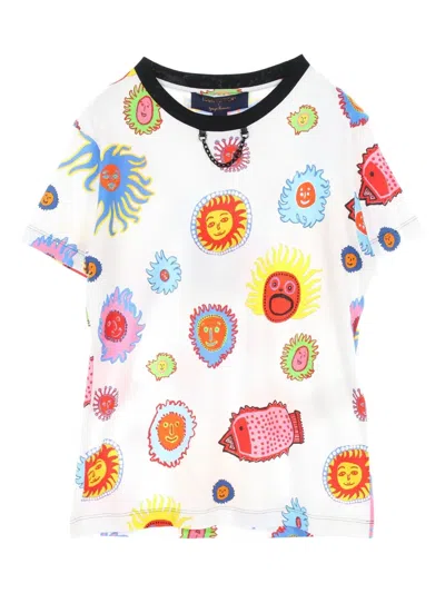 Pre-owned Louis Vuitton 2020s X Yayoi Kusama Face-print Cotton T-shirt In White