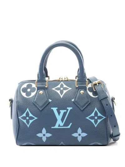 Pre-owned Louis Vuitton 2021 20 Speedy Bandoulière Monogram Leather Handbag In Blue