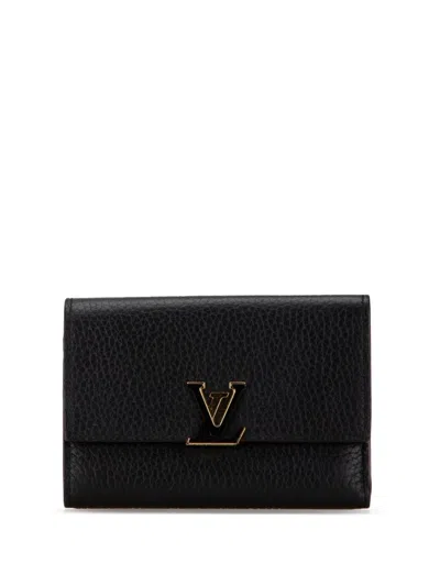 Pre-owned Louis Vuitton 2021-2023 Taurillon Capucines Compact Wallet Small Wallets In Black