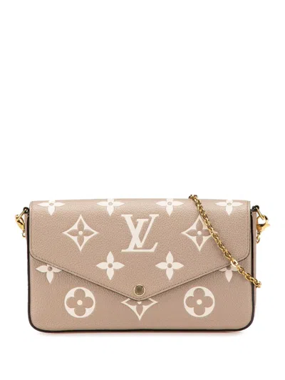 Pre-owned Louis Vuitton 2021-2024 Bicolor Monogram Empreinte Pochette Felicie Crossbody Bag In Brown