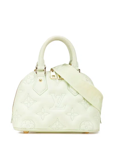 Pre-owned Louis Vuitton 2021-2024 Monogram Calfskin Bubblegram Alma Bb Satchel In Green