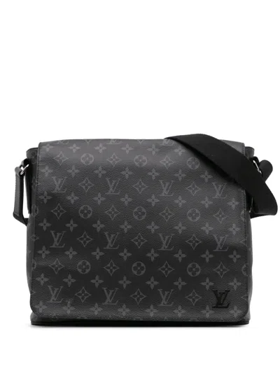 Pre-owned Louis Vuitton 2021-2024 Monogram Eclipse District Mm Crossbody Bag In Black