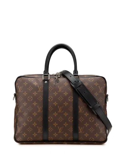 Pre-owned Louis Vuitton 2021-2024 Monogram Macassar Porte Documents Voyage Business Bag In Brown