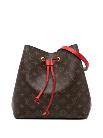 Pre-owned Louis Vuitton 2021-2024 Monogram Neonoe Mm Bucket Bag In Brown