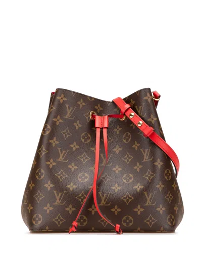 Pre-owned Louis Vuitton 2021-2024 Monogram Neonoe Mm Bucket Bag In Brown