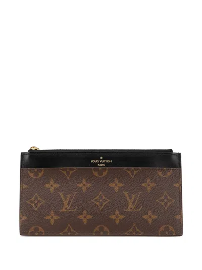 Pre-owned Louis Vuitton 2021-2024 Monogram Slim Purse Long Wallets In Brown