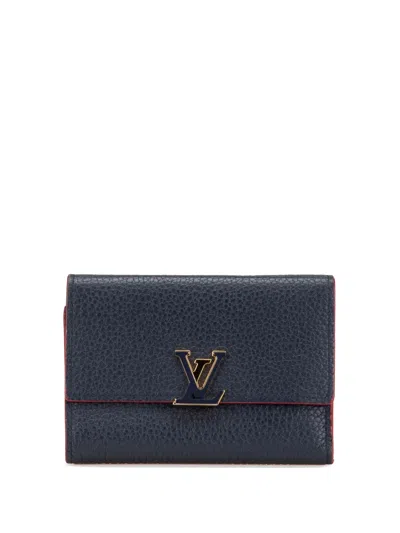 Pre-owned Louis Vuitton 2021-2024 Taurillon Capucines Compact Wallet Small Wallets In Blue