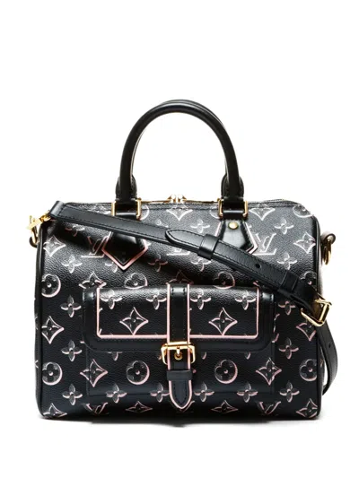 Pre-owned Louis Vuitton 2021-2025 25 Speedy Bandoulière Monogram Leather Tote Bag In Black