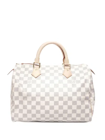 Pre-owned Louis Vuitton 2021-2025 30 Speedy Damier Azur Tote Bag In White