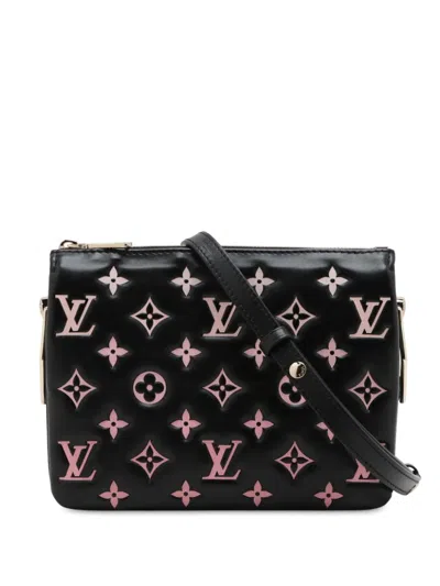Pre-owned Louis Vuitton 2021-2025 Bicolor Monogram Embossed Lambskin Coussin Bb Satchel In Black