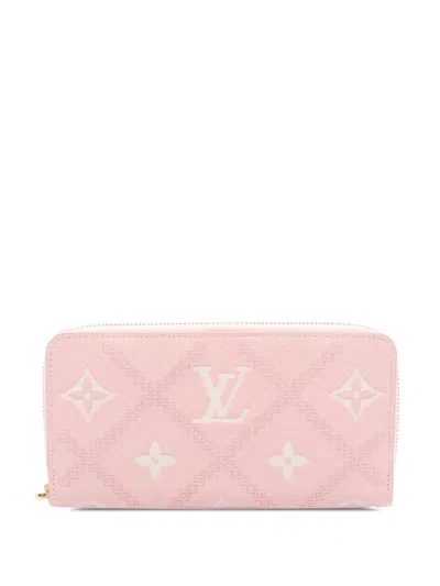 Pre-owned Louis Vuitton 2021-2025 Bicolor Monogram Empreinte Broderies Zippy Wallet Long Wallets In Pink