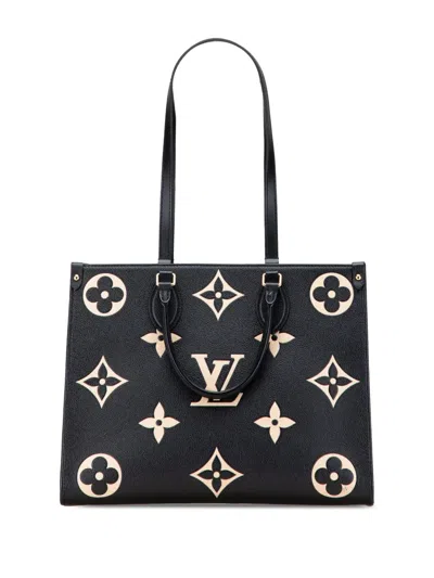 Pre-owned Louis Vuitton 2021-2025 Bicolor Monogram Empreinte Giant Onthego Mm Satchel In Black