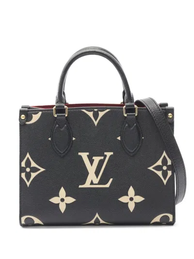 Pre-owned Louis Vuitton 2021-2025 Bicolor Monogram Empreinte Giant Onthego Pm Satchel In Black