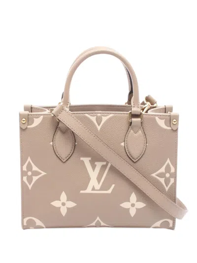 Pre-owned Louis Vuitton 2021-2025 Bicolor Monogram Empreinte Giant Onthego Pm Satchel In Brown