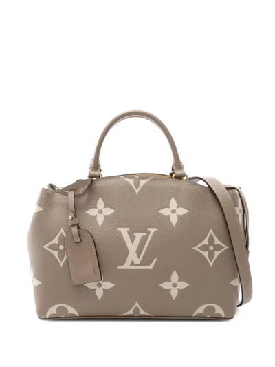 Pre-owned Louis Vuitton 2021-2025 Bicolor Monogram Empreinte Giant Petit Palais Satchel In Brown