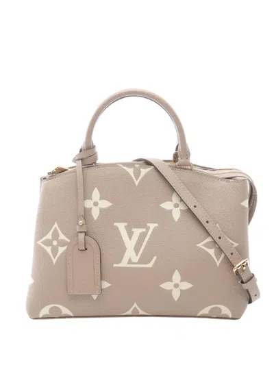 Pre-owned Louis Vuitton 2021-2025 Bicolor Monogram Empreinte Giant Petit Palais Satchel In Brown