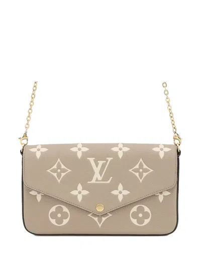 Pre-owned Louis Vuitton 2021-2025 Bicolor Monogram Empreinte Pochette Felicie Crossbody Bag In Brown