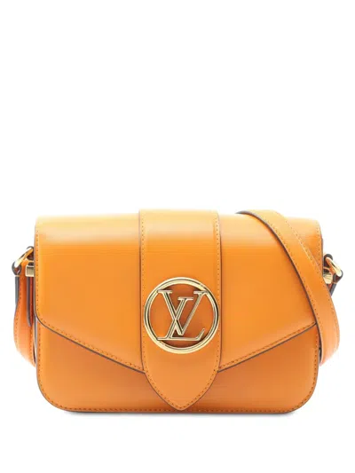 Pre-owned Louis Vuitton 2021-2025 Calfskin Lv Pont 9 Soft Mm Crossbody Bag In Orange