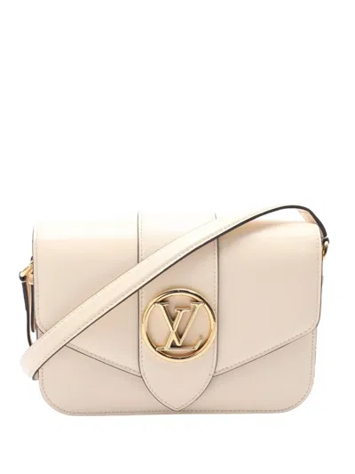 Pre-owned Louis Vuitton 2021-2025 Calfskin Lv Pont 9 Soft Mm Crossbody Bag In White