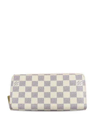 Pre-owned Louis Vuitton 2021-2025 Damier Azur Zippy Wallet Long Wallets In White
