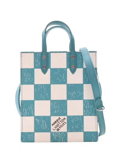 Pre-owned Louis Vuitton 2021-2025 Damier Checkerboard Sac Plat Xs Satchel In Blue