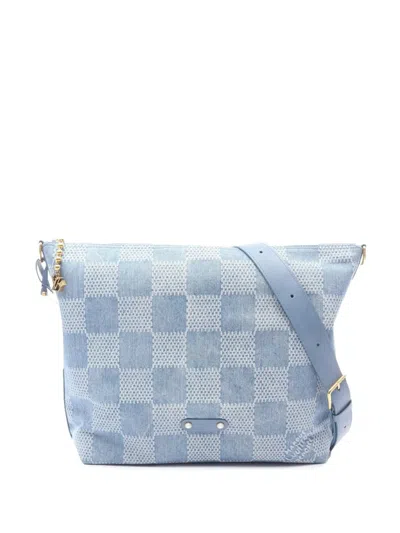 Pre-owned Louis Vuitton 2021-2025 Damier Denim 3d Vagabond Hobo Crossbody Bag In Blue
