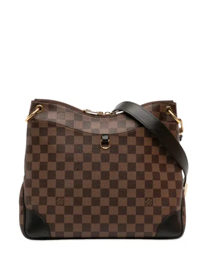 Pre-owned Louis Vuitton 2021-2025 Damier Ebene Odeon Mm Crossbody Bag In Brown