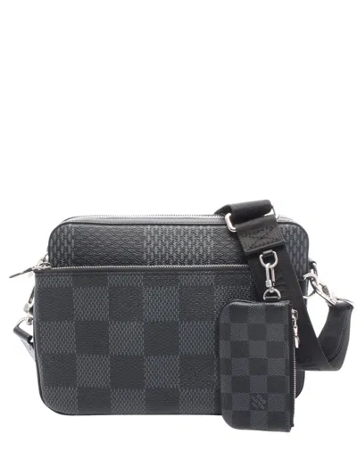 Pre-owned Louis Vuitton 2021-2025 Damier Graphite Trio Messenger Crossbody Bag In Black
