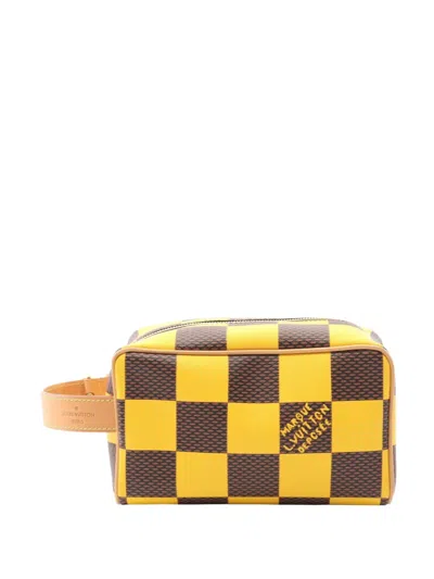 Pre-owned Louis Vuitton 2021-2025 Damier Pop Locker Dopp Kit Clutch Bag In Yellow