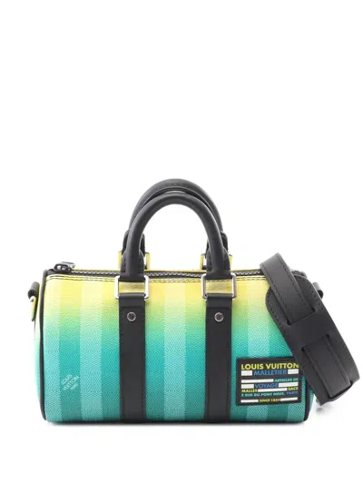 Pre-owned Louis Vuitton 2021-2025 Damier Stripe Keepall Bandouliere Xs Satchel In Green