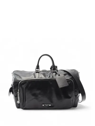 Pre-owned Louis Vuitton 2021-2025 Glossy Calfskin Keepall Cargo Bandouliere 50 Travel Bag In Black