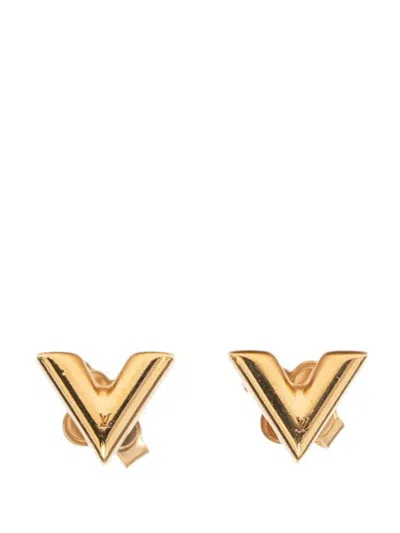 Pre-owned Louis Vuitton 2021-2025 Gold Plated Essential V Stud Earrings Costume Earrings