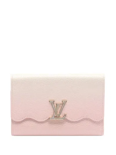 Pre-owned Louis Vuitton 2021-2025 Grained Calfskin By The Pool Capucines Compact Wallet Small Wallets In Pink