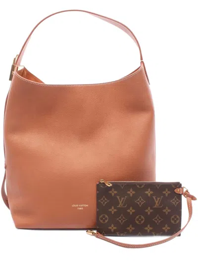 Pre-owned Louis Vuitton 2021-2025 Grained Calfskin Low Key Hobo Mm Shoulder Bag In Brown