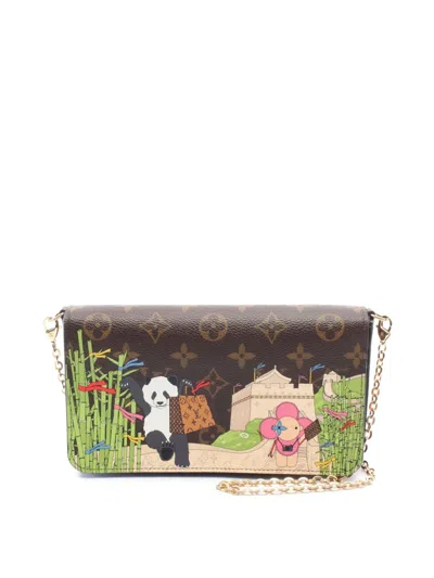 Pre-owned Louis Vuitton 2021-2025 Limited Edition Monogram Christmas Animation Vivienne Pochette Felicie Crossbody Bag In Brown