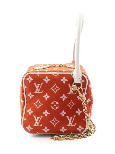 Pre-owned Louis Vuitton 2021-2025 Lv Match Monogram Jacquard Velvet Square Bag Satchel In Orange