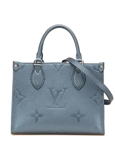 Pre-owned Louis Vuitton 2021-2025 Metallic Monogram Giant Empreinte Onthego Pm Satchel In Blue