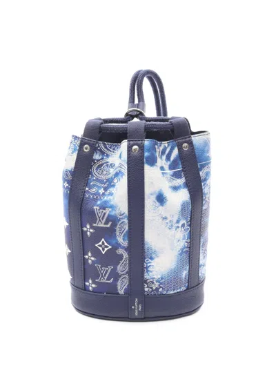 Pre-owned Louis Vuitton 2021-2025 Monogram Bandana Randonnee Pm Bucket Bag In Blue