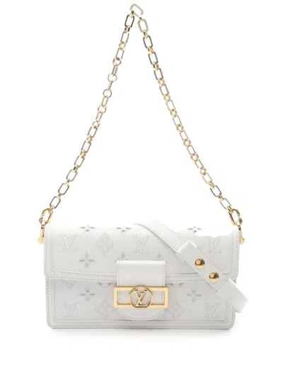 Pre-owned Louis Vuitton 2021-2025 Monogram Dauphine Broderie East West Satchel In White