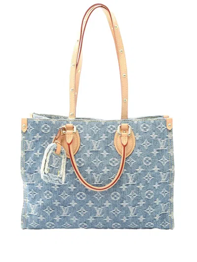 Pre-owned Louis Vuitton 2021-2025 Monogram Denim Onthego Mm Tote Bag In Blue